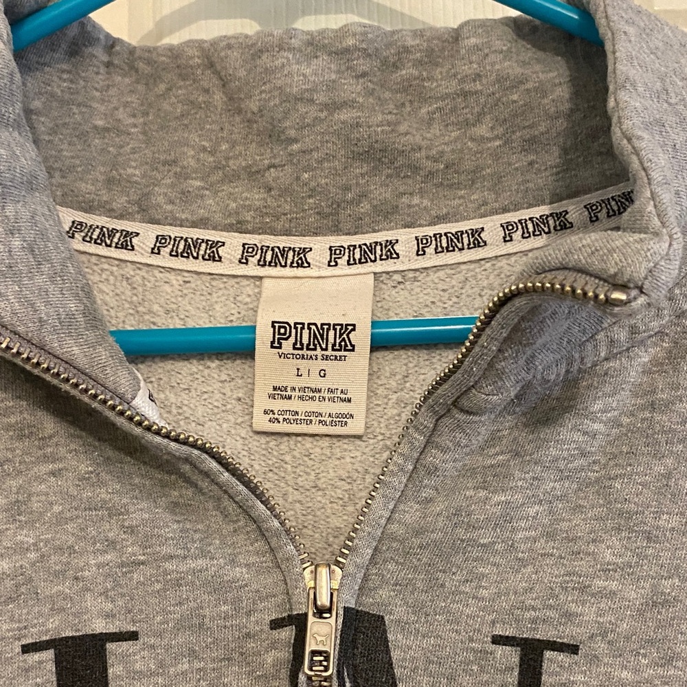 PINK Victoria's Secret Light Gray Quarter-Zip Pullover with Black Logo - Picture 3 of 5